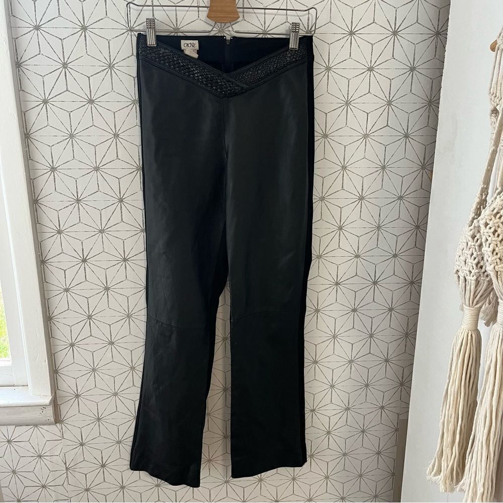 Cache Black Leather Front V-Waist Pant